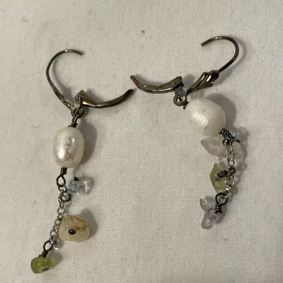 Elegant Multicolored Natural Gemstone Faux Pearl 16" Choker Matching Earring 925 - Picture 9 of 9